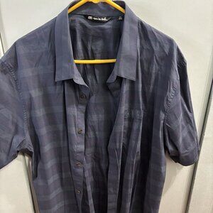 Travis Matthew Mens 3XL Shirt Short Sleeve Button Up Striped Blue Lightweight